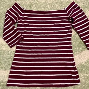 SOLD Burgundy Striped Wide Neck Top